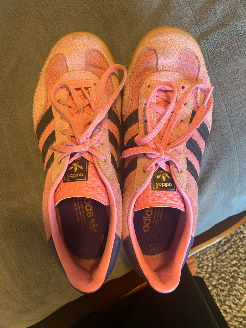 adidas Pink Suede Sneakers with Black Stripes